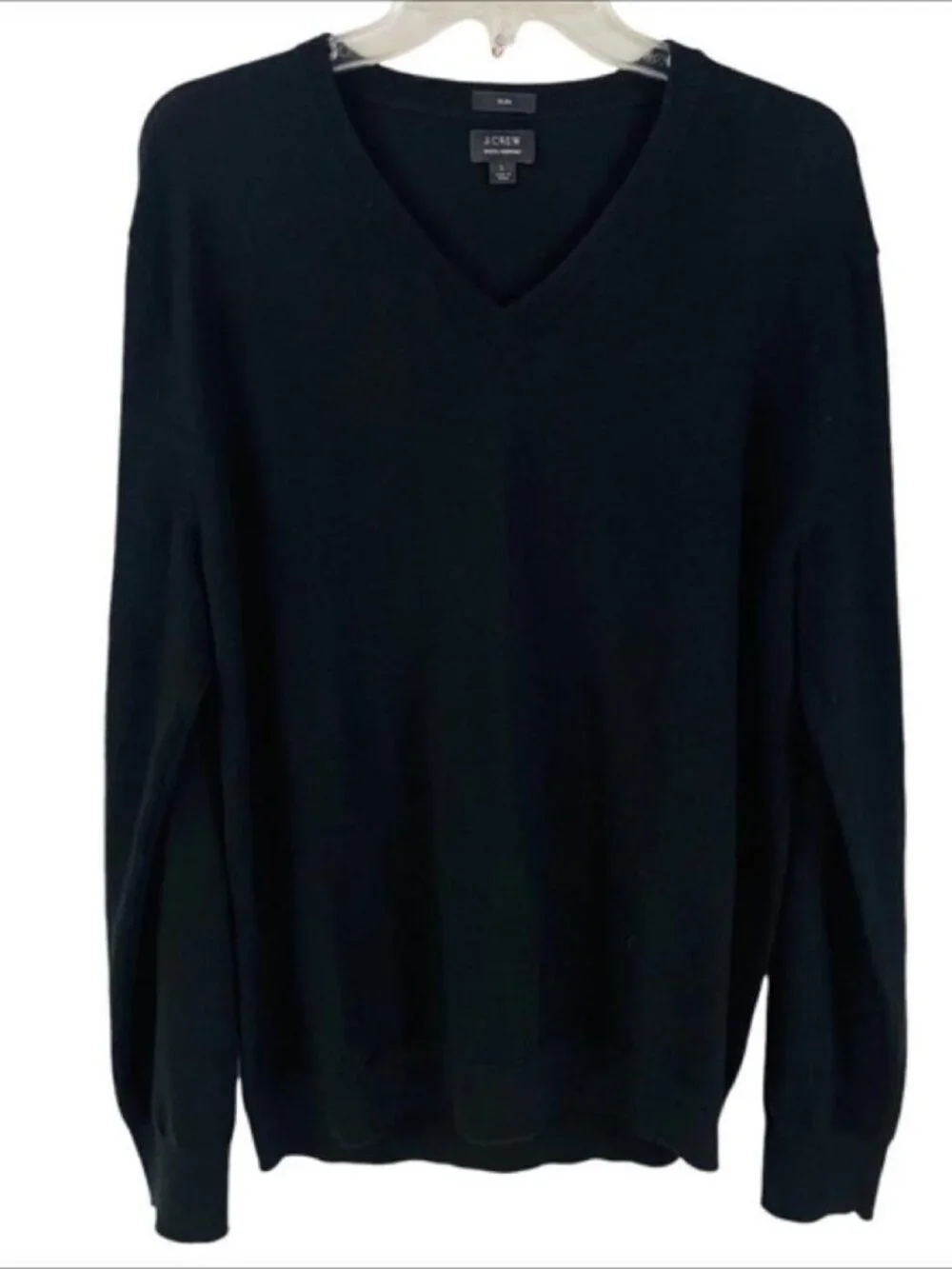 J. Crew Mens 100% Merino Wool Slim Fit Sweater Size L Black V-Neck